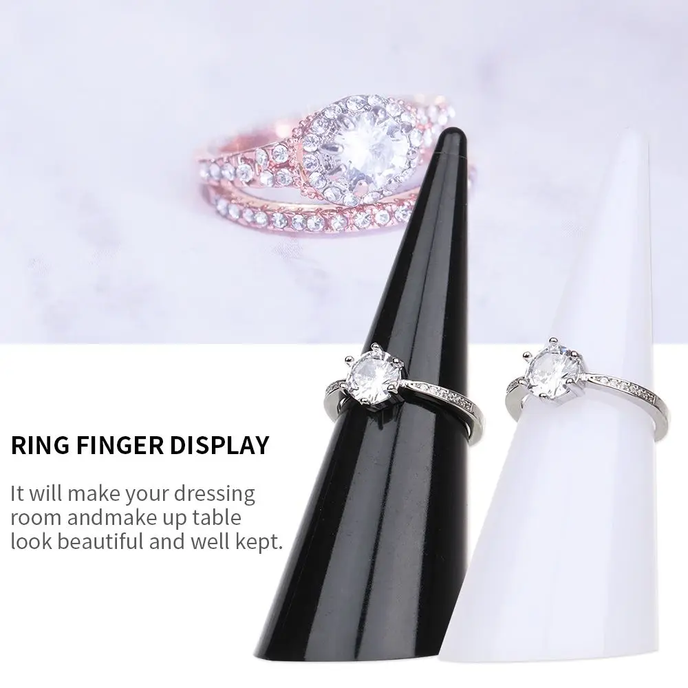 1/5PCS Gift White Black Transparent Fingertip Conical Acrylic Holder Jewelry Show Ring Display Stand Jewellery Organizer