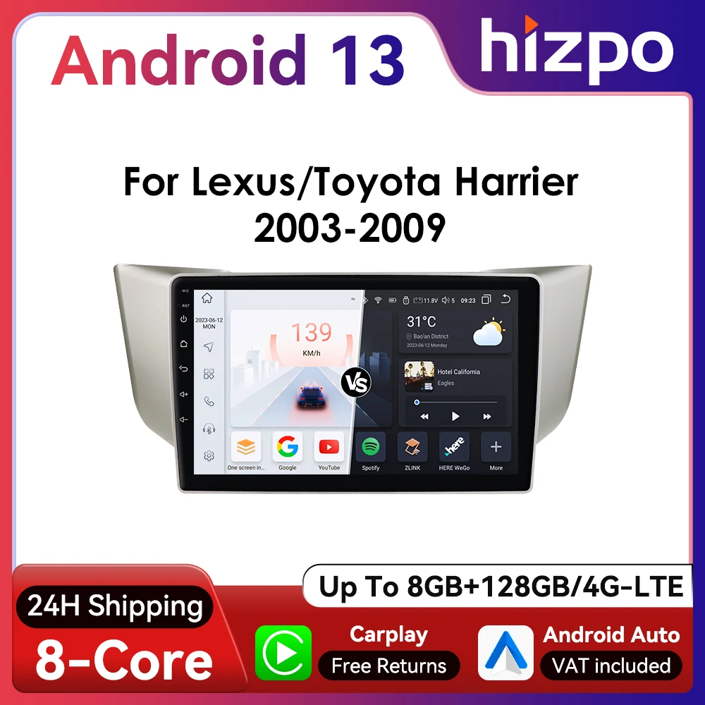 9“ Hizpo 2Din Android Auto Car Radio for Lexus RX300 RX330 RX350 RX400H II Toyota Harrier 2003 - 2019 GPS RDS DSP BT 4G CarPlay