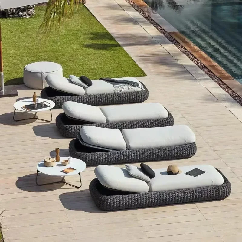 2026 High Quality All Weather Outdoor Furniture Hotel Villa Swimming Pool Rope Wicker Sunbed Beach Chair Sun Lounger
