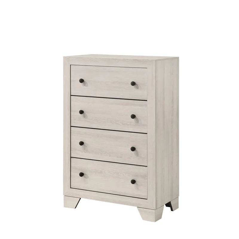 

1pc White Wash Rustic Wooden Tall Chest with 4 Drawers for Bedroom Storage