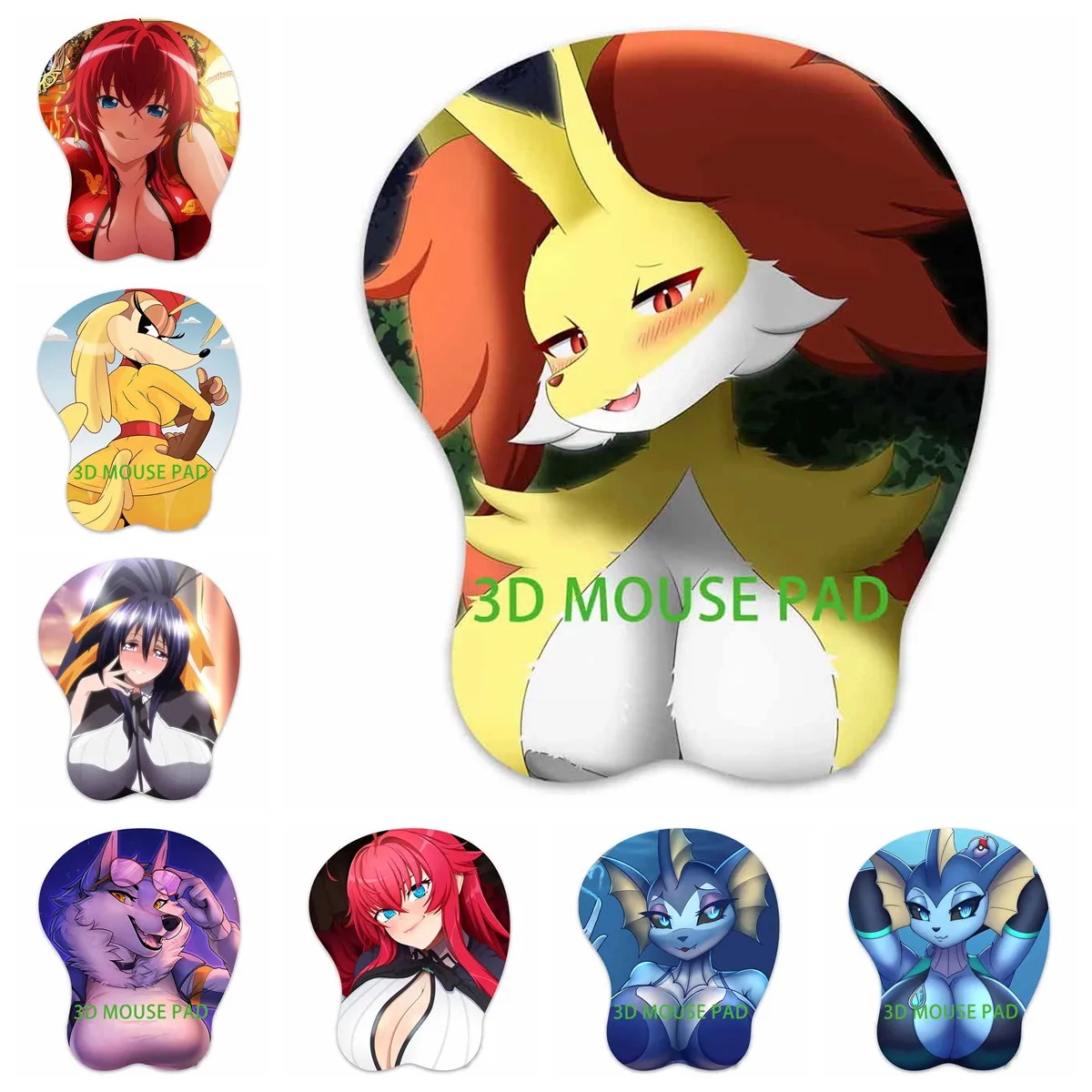 3D Mouse Pad Ben Delphoxx Saluki Akeno Rias Gremory Vaporeonn Oppai Mousepad Breast Gaming Wrist Rest Boobpad