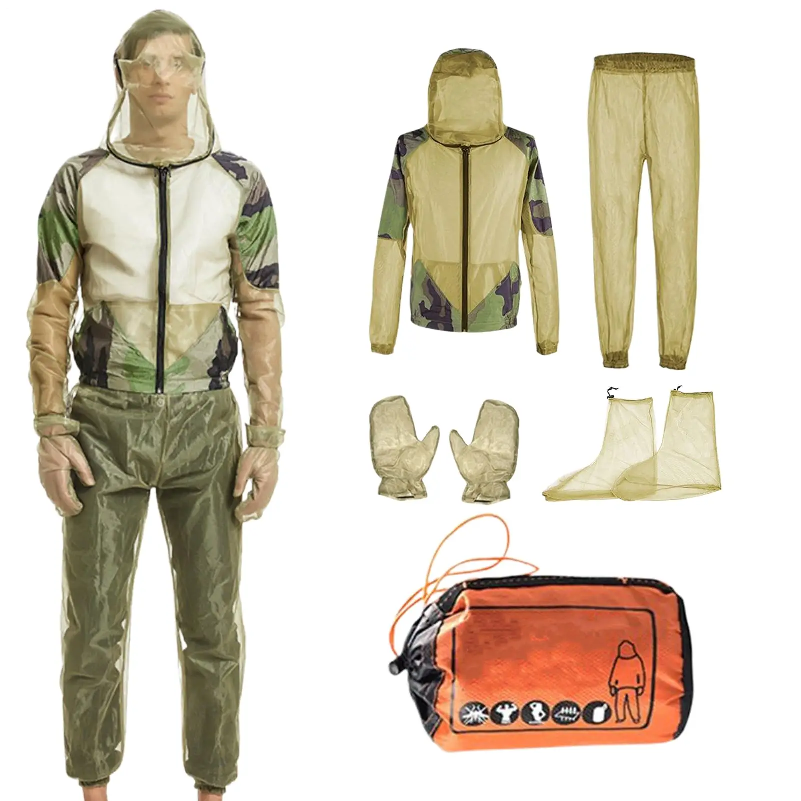 

Universal Fly Net Suit with Jacket Pants Gloves Storage Bag for Fishing Beekeeping Gardening Hunting Outdoor Travel Camping