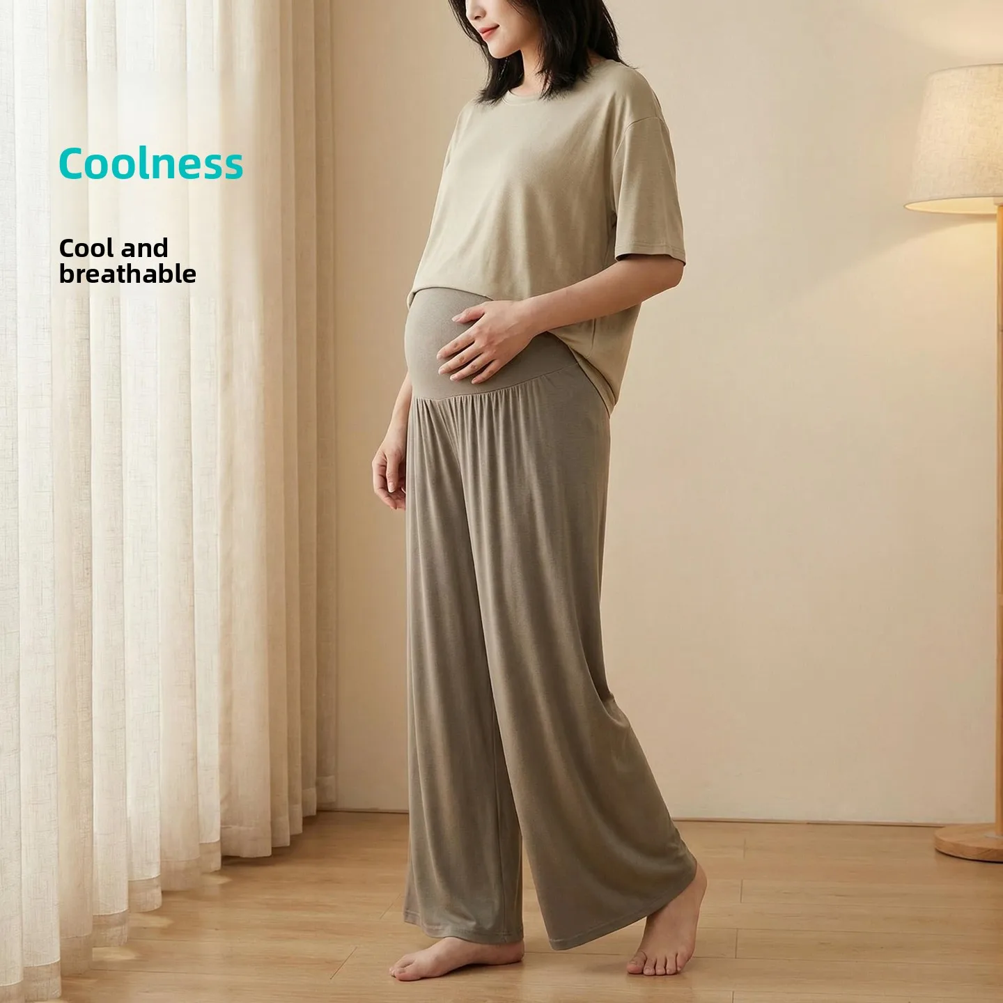 

Maternity Casual Pants Women Summer Thin Modal Wide Leg Loose plus Size Straight Leg Fat MM High Waist Draping Long Pants