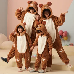 Family Parent-Child Outfit Pijamas Jumpsuits Winter Thicken Pajamas Hoodies Soft Warm Kawaii Sleepwear Cartoon Bear Women Men