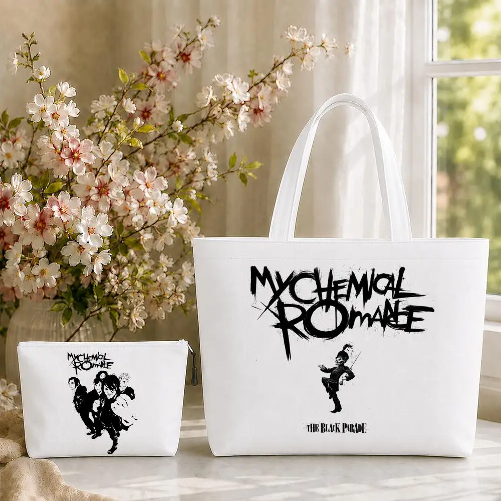 My C-Chemical R-Romance Storage Bags 2PC Canvas Tote Bag Set with Zipper Handbags Makeup Pouch Set Shopping Travel Bag