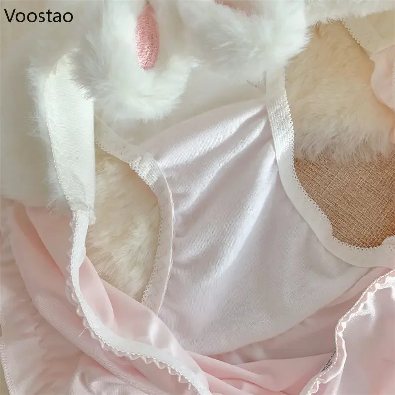 Japanese Cute Bunny Lolita Plush Cartoon Girl Underwear Sweet Underpants Soft Warm Kawaii Bear Briefs Female Lingerie Panties