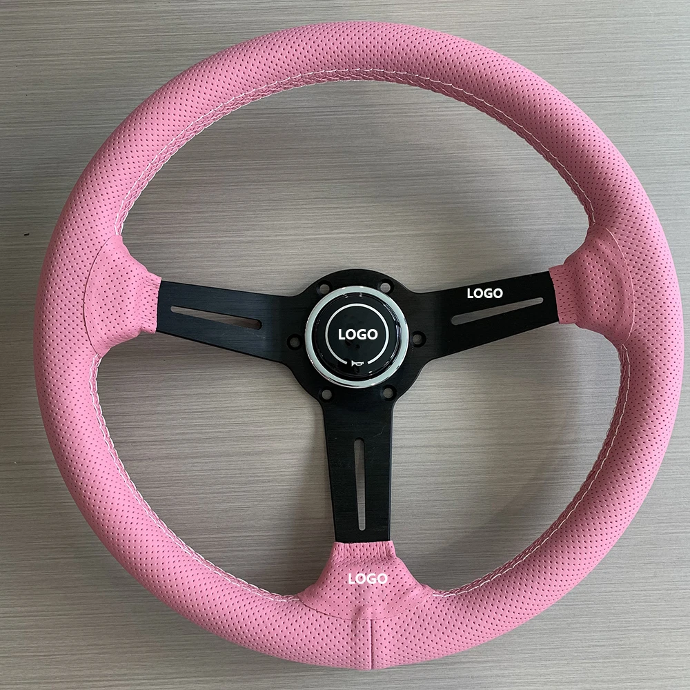 

Pink 14inch 350mm Racing Microfiber Perforated Leather Drift Sport Steering Wheel