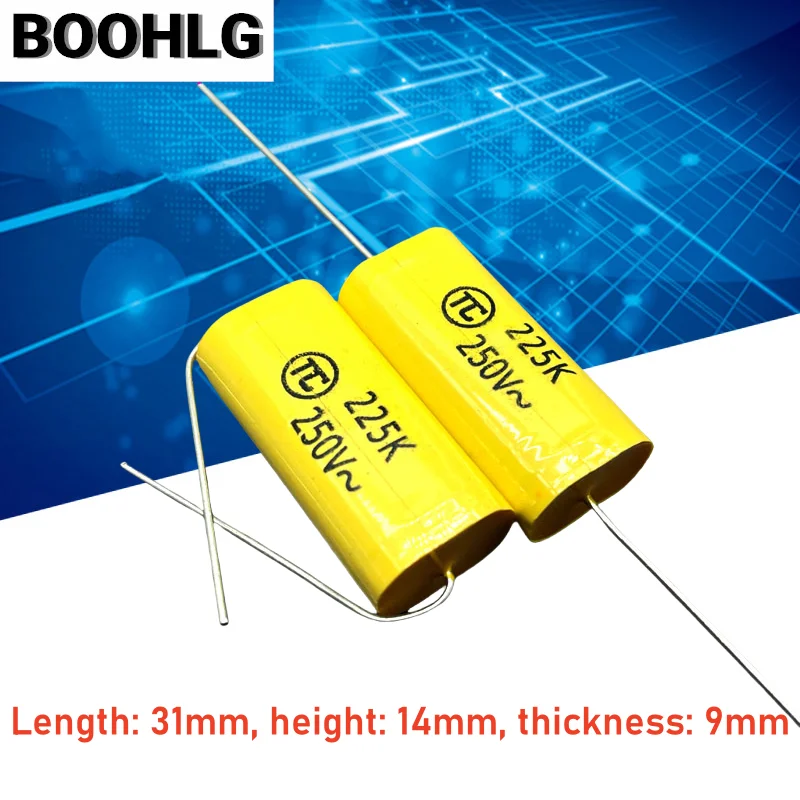 10pcs CBB MKP 2.2uf 2u2 225 250v capacitor de filme poleless acoplado de áudio axial