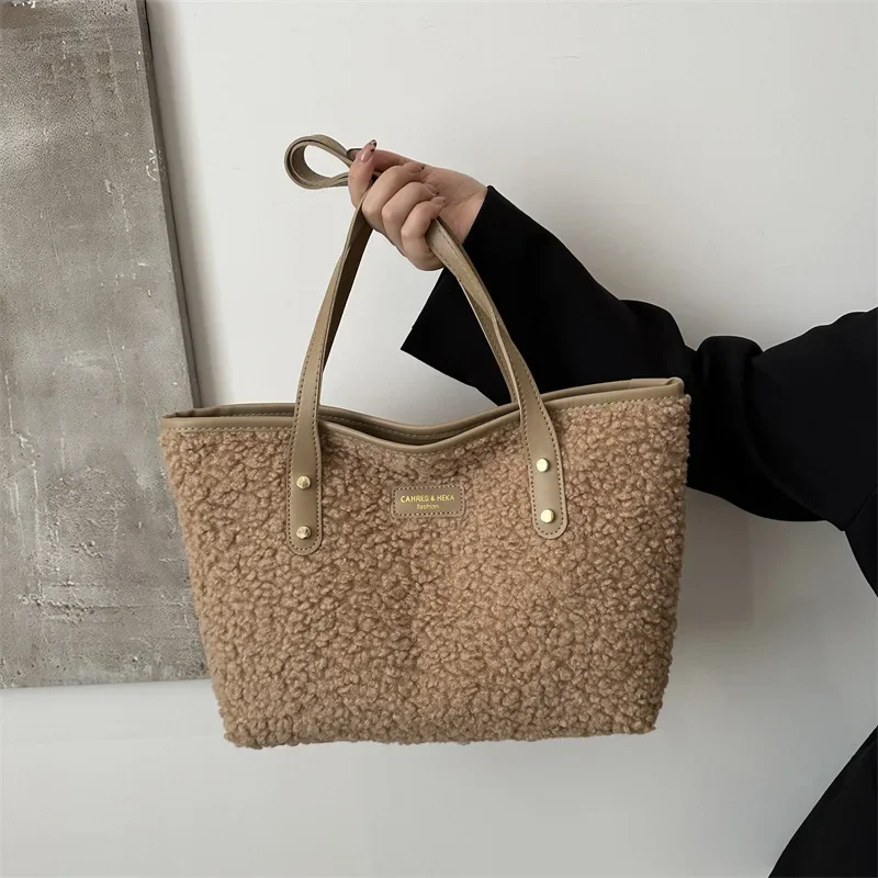 

Модные плюшевые сумки-тоут большой вместимости для женщин, сумка подмышки, повседневные сумки для покупок, кошелек и сумки, дизайнерские сумки