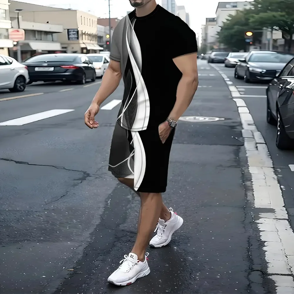 Fashionable Men's Short-Sleeved T-Shirt With Shorts 2-Piece Sets Fashionable T-Shirt And Drawstring Shorts Set Summer Male Suits