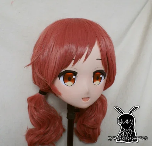 (Rabbit 97) Resin Cross dress Pretty Girl Head BID Doll Mask Japanese Anime Kigurumi Mask Cosplay with Wig