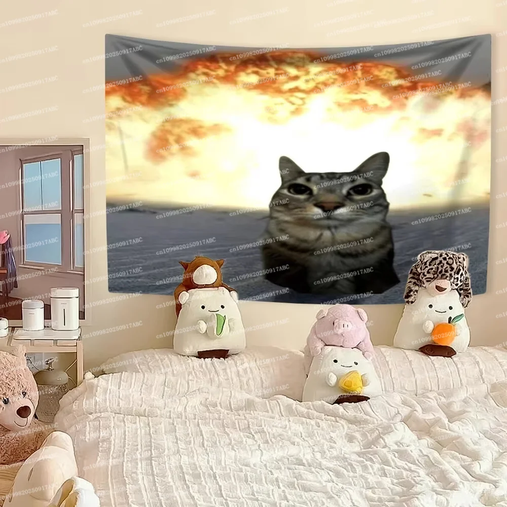 

Забавный кот-мем гобелен Kawaii животное домашний декор настенное покрытие ткань спальня общежитие фон фестиваль подарок домашний гобелен