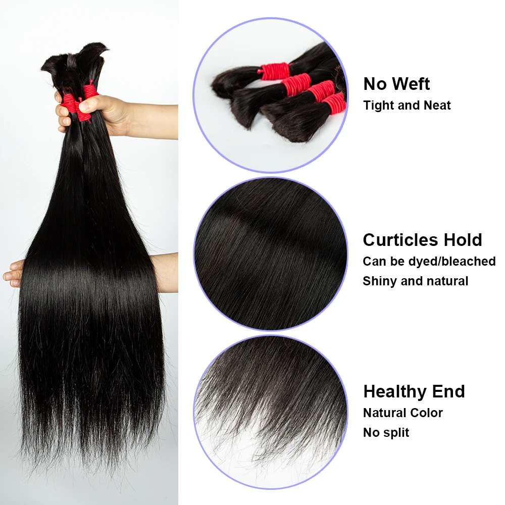 Human Hair Bulk Extension Straight Hair Extension Brazilian Human Hair Bundles Hair Salon Supply For Women Weaving