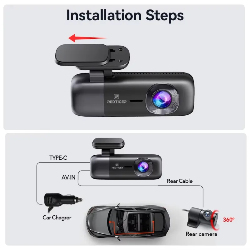 Redtiger Distribuidor F9 Frente e Traseiro 4K + 1080P Visão Noturna Carro Caixa Preta Câmera de Vídeo Dash Cam Com GPS e WIIF