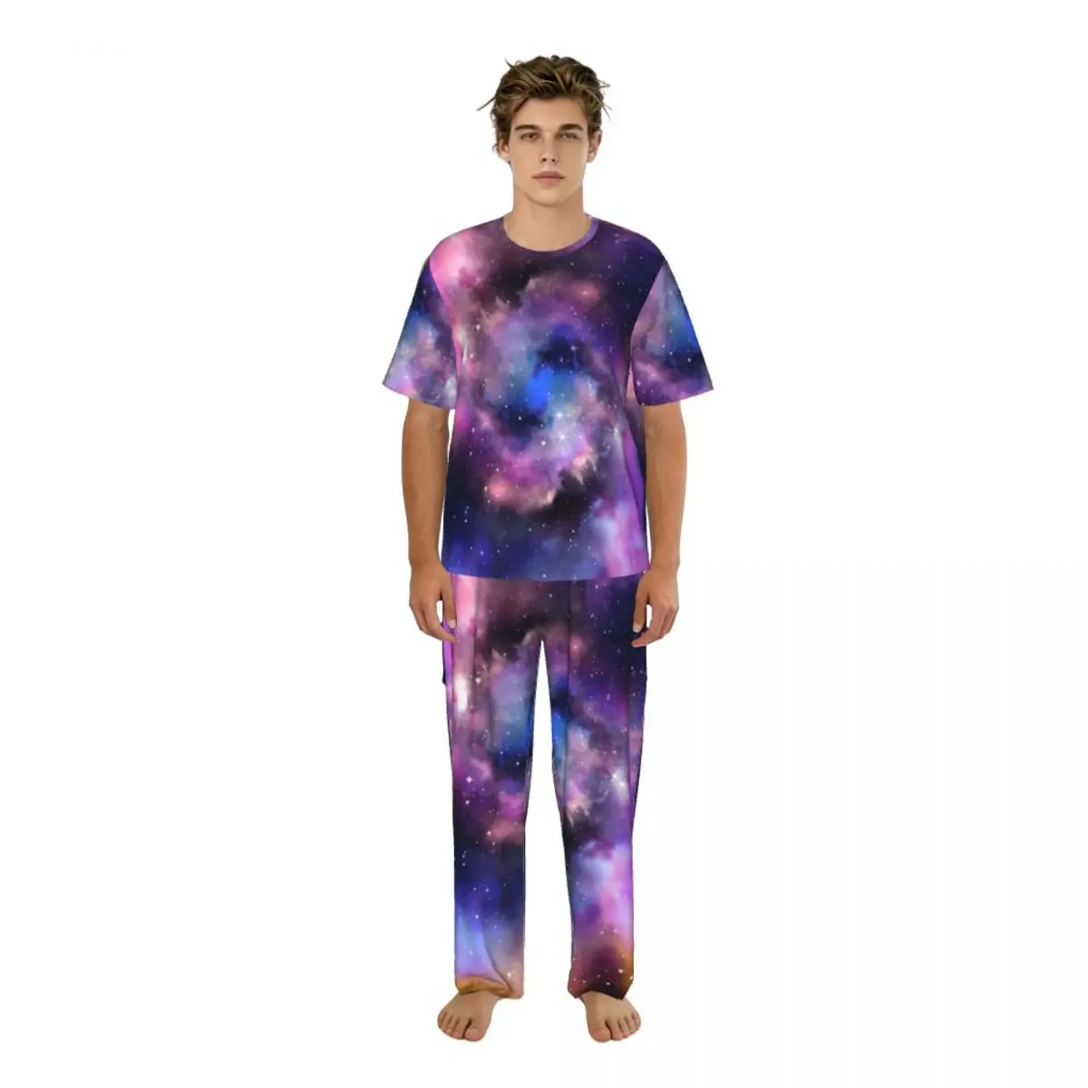 

Sleepwear Summer Spring Home Clothes Watercolor Galaxy Star Short Sleeve Long Pant Nightwear