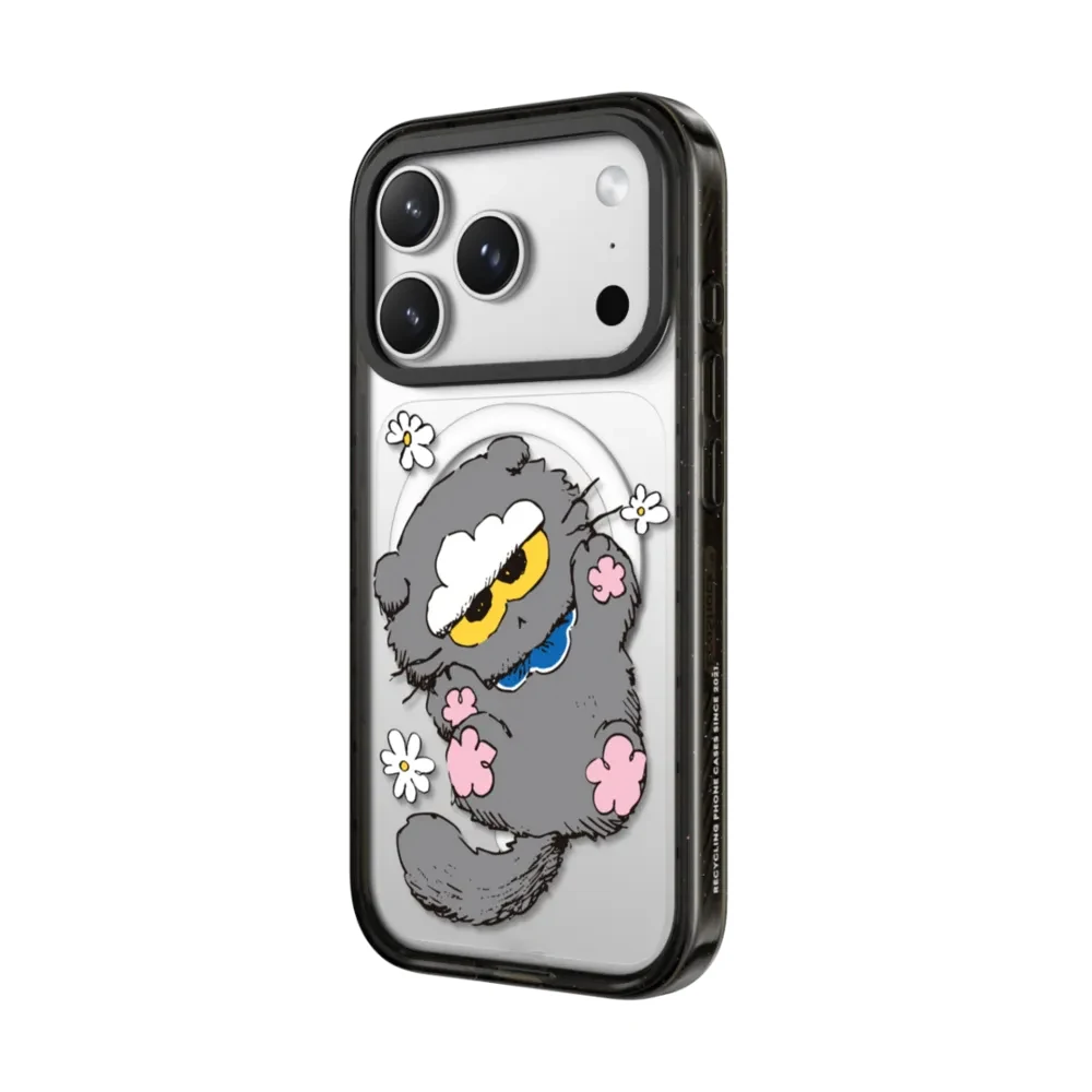 Cartoon Cat Flower Impact For MagSafe Case For iPhone 18 17 16 15 14 13 12 Pro Max Magnetic Wireless Charging Black Border Cover view 3