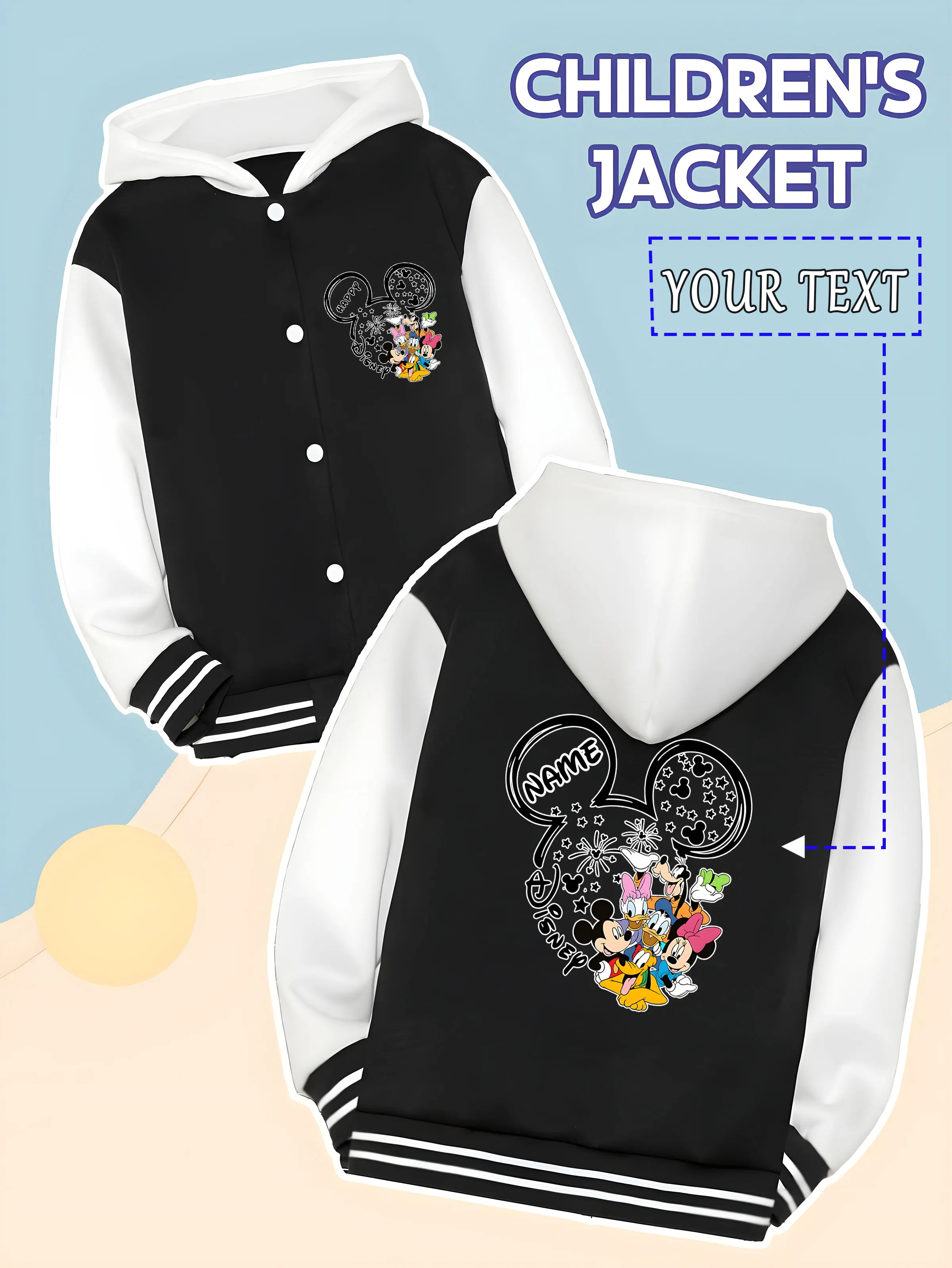 

MINISO Disney Mickey and Friends children's baseball jacket - Multiple characters gather on Mickey's head, double the childish f