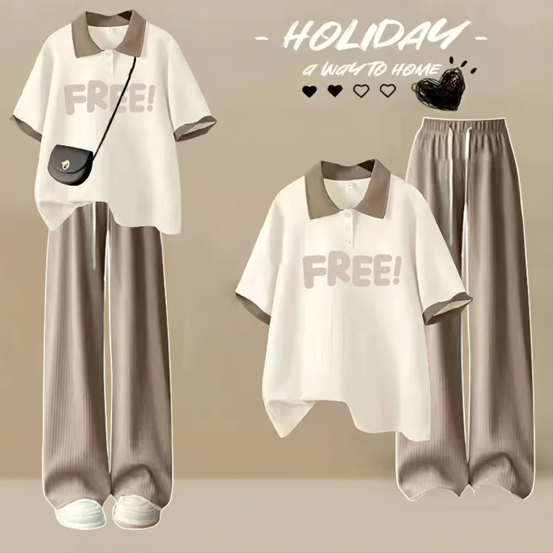 

Summer Japanese Cute Letter Print Loose Polo Short-sleeved T-shirt Trend Sweet Print Pullover Large size