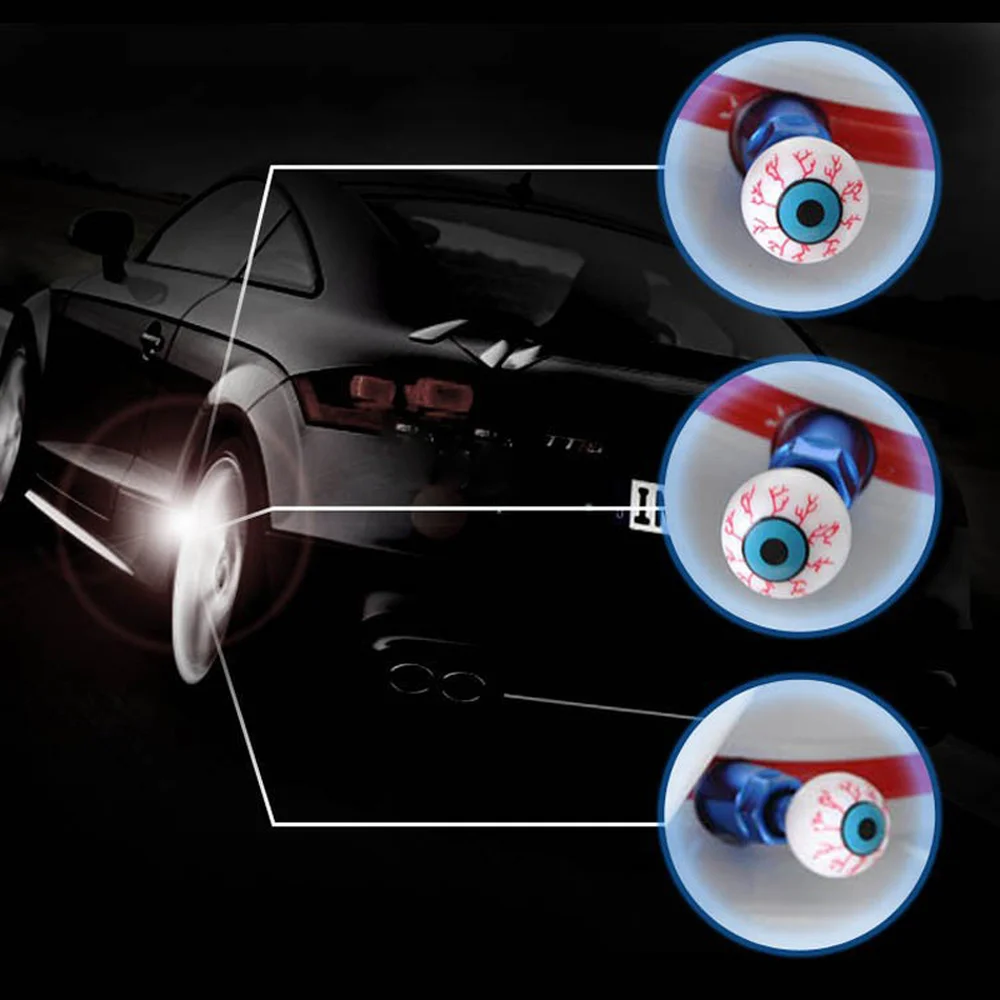 DSYCAR 4 pz/lotto Eye Ball Wheel Valve Stem Caps Road Bicycle Valve Cap Motor Bike Car Valve Mouth Cover pneumatici Air Valve Dust Caps