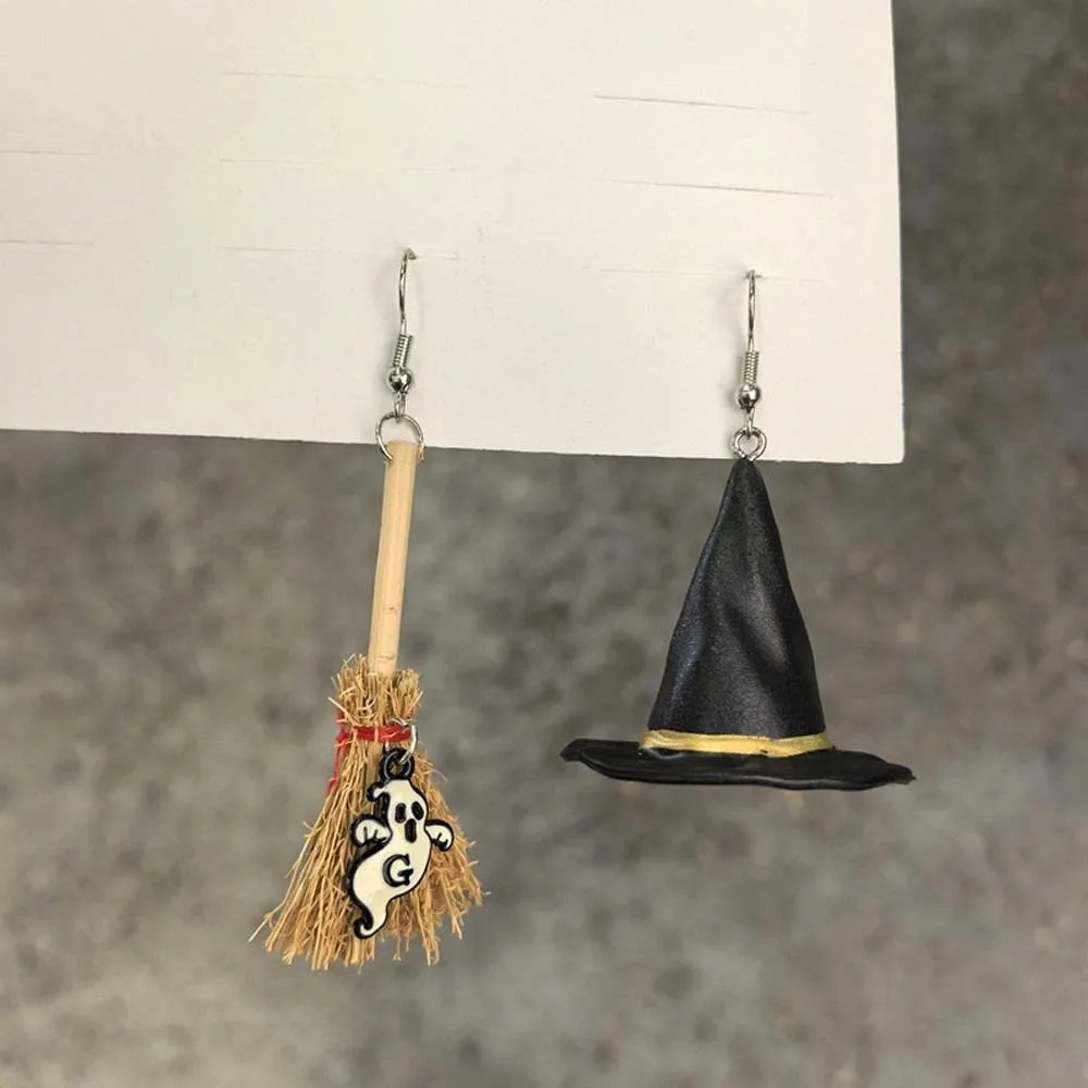Hook Closure Halloween Dangle Earrings Lightweight Resin Different Shapes Asymmetric Witch Hat Earrings Unique Texture
