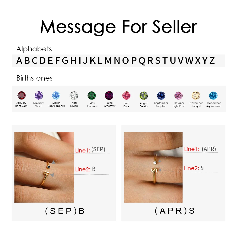 EManco Custom Open End Rings Colorful Birthstone Initial Rings Stainless Steel Gold Plated Jewelry Holiday Gifts - view 5