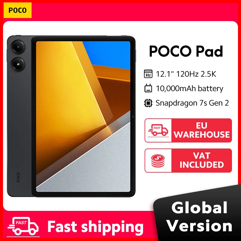 POCO Pad Tablet Global Version 8GB 256GB Snapdragon 7s Gen 2 Octa core Processor 12.1'' 120Hz 2.5K Display 33W 10000mAh