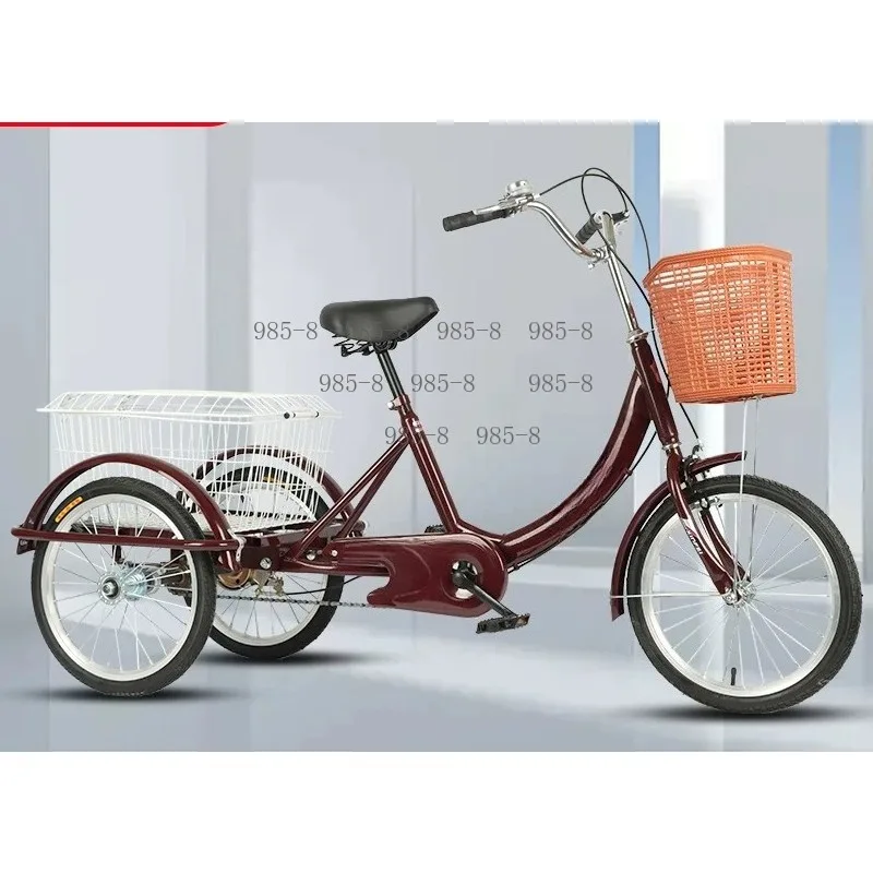 Elderly Pedal Tricycle Human Power Three Wheeler, Multifunctional Leisure Shopping Cart For Senior Daily Travel Outdoor Use