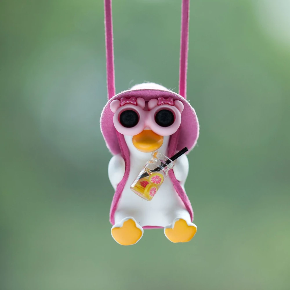 Anime Pink Swing Duck Car Decoration Pendant Cute Auto Rearview Mirror Hanging Ornament for Women Car Ineriror Accessories