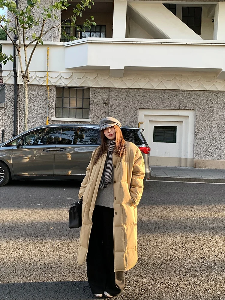 

Bla Bean H Humming 90% White Du down Padded Jaet Women's Winter Loose Mid-Length Thi Warm Outerwear