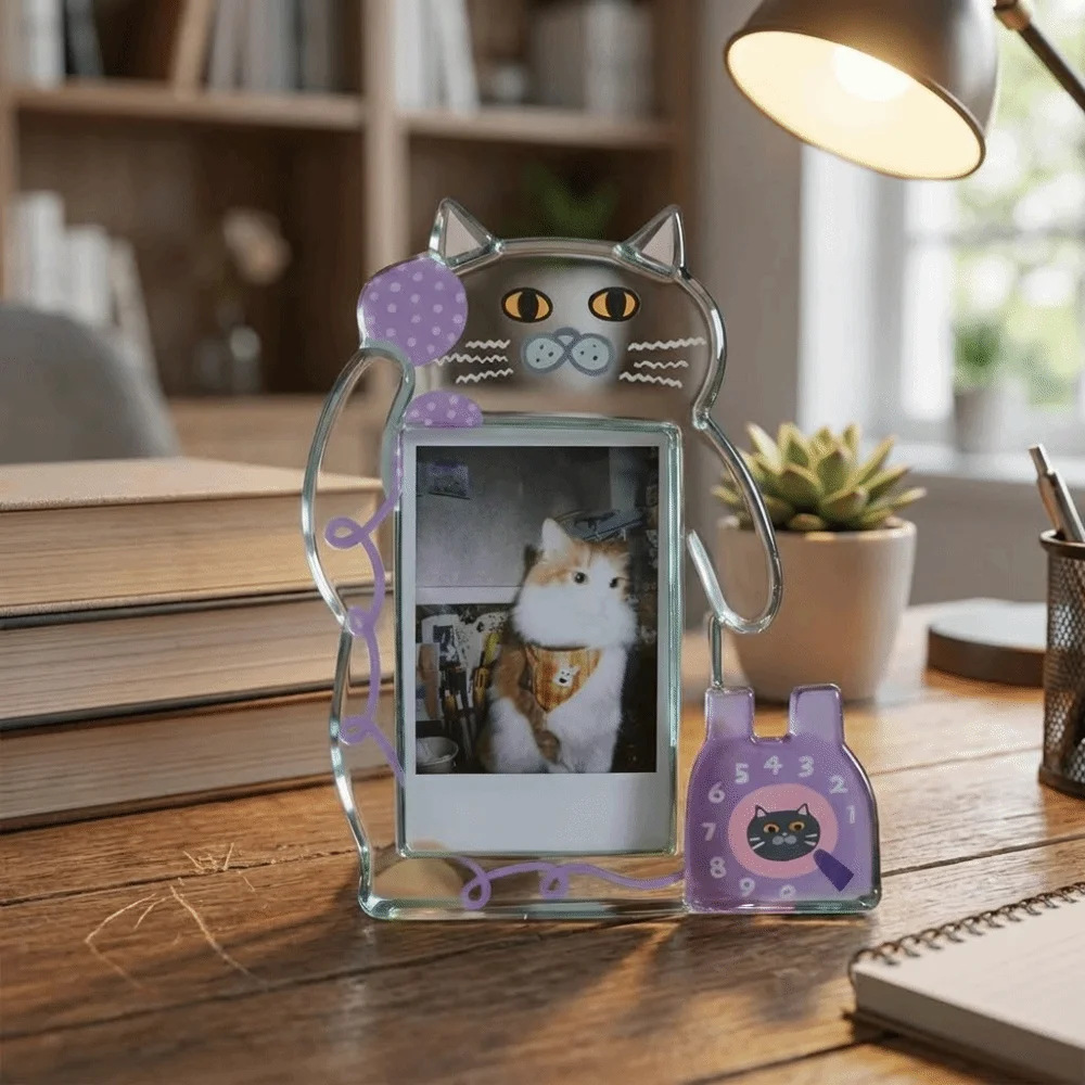 3-inch Acrylic Cat Photo Frame Animal Shape Smooth Instant Photo Frame Transparent Cartoon Photo Display Frame