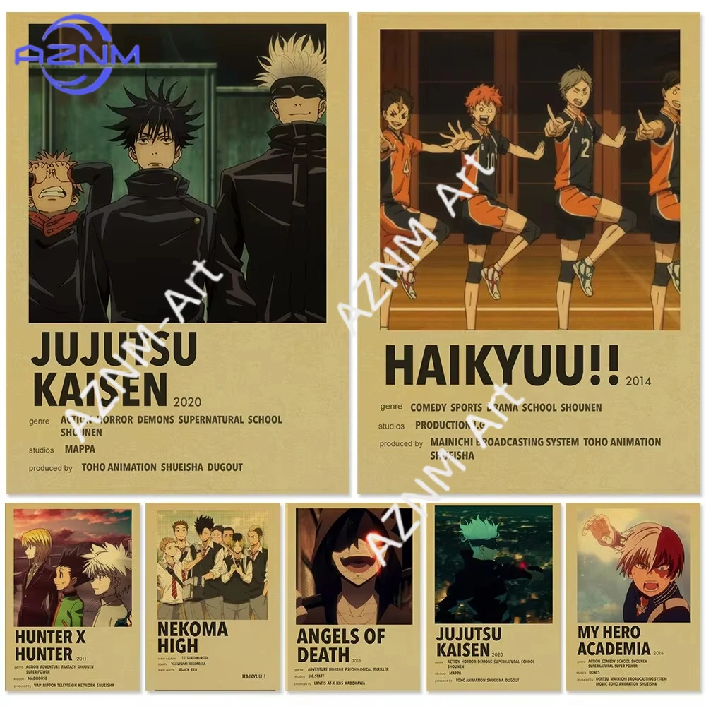 1 Pieza, Póster de Anime Vintage, Colección de Arte, Jujutsu Kaisen, Haikyuu, Hunter X Hunter, MHA, Decoración de Pared para el Hogar, Cuadros y Más