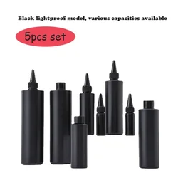 5pcs Empty Plastic Soft Bottle Black HDPE Cylinder With Twist Pointed Top Black Round Top Caps， Lightproof Glue Bottles