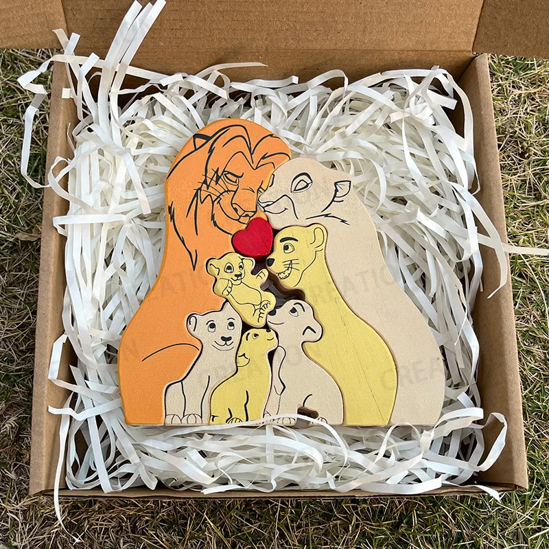 Gepersonaliseerde kunst familie puzzel gratis aangepaste naam houten leeuw puzzel Home Decor cadeaus voor familie warme geschenken jubileum aandenken