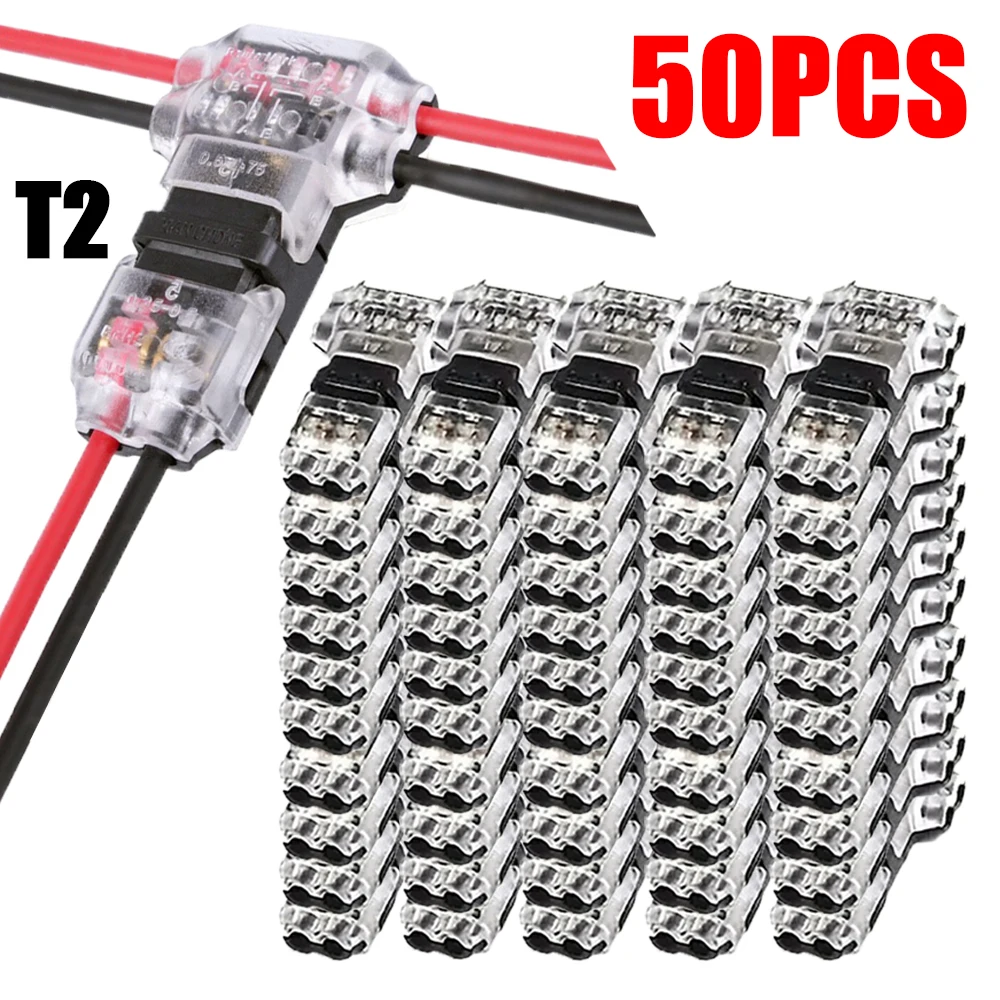 10-50PCS Laagspanningsdraad splice connectoren Snelle Soldeerloze T Tap Connector 1/2 Pins Rock Solid Connector voor 24-20 AWG Kabel