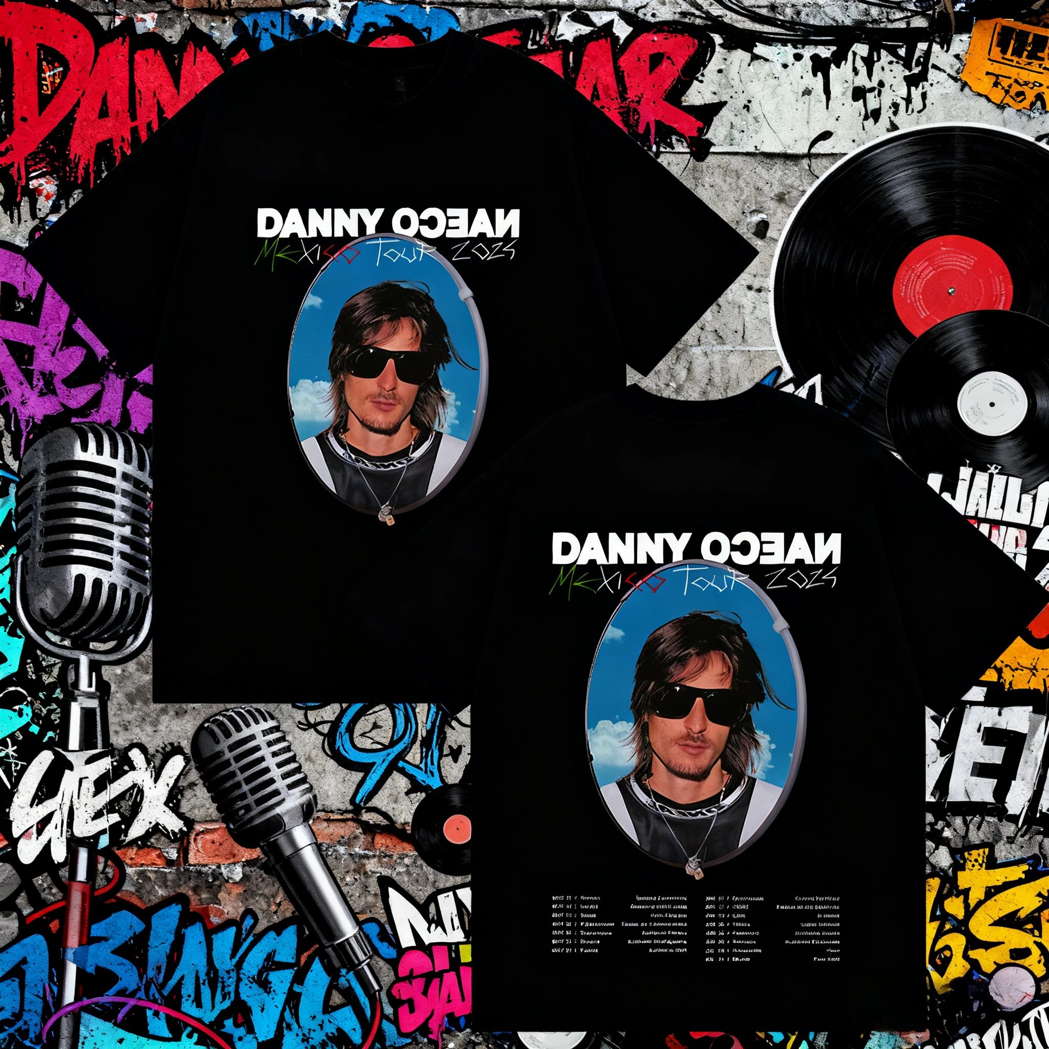 2025 الصيف مغني الراب داني المحيط المكسيك جولة غلاف الألبوم تي شيرت الذكور الهيب هوب الرجعية القطن قصيرة الأكمام بلوزة فضفاضة غير رسمية