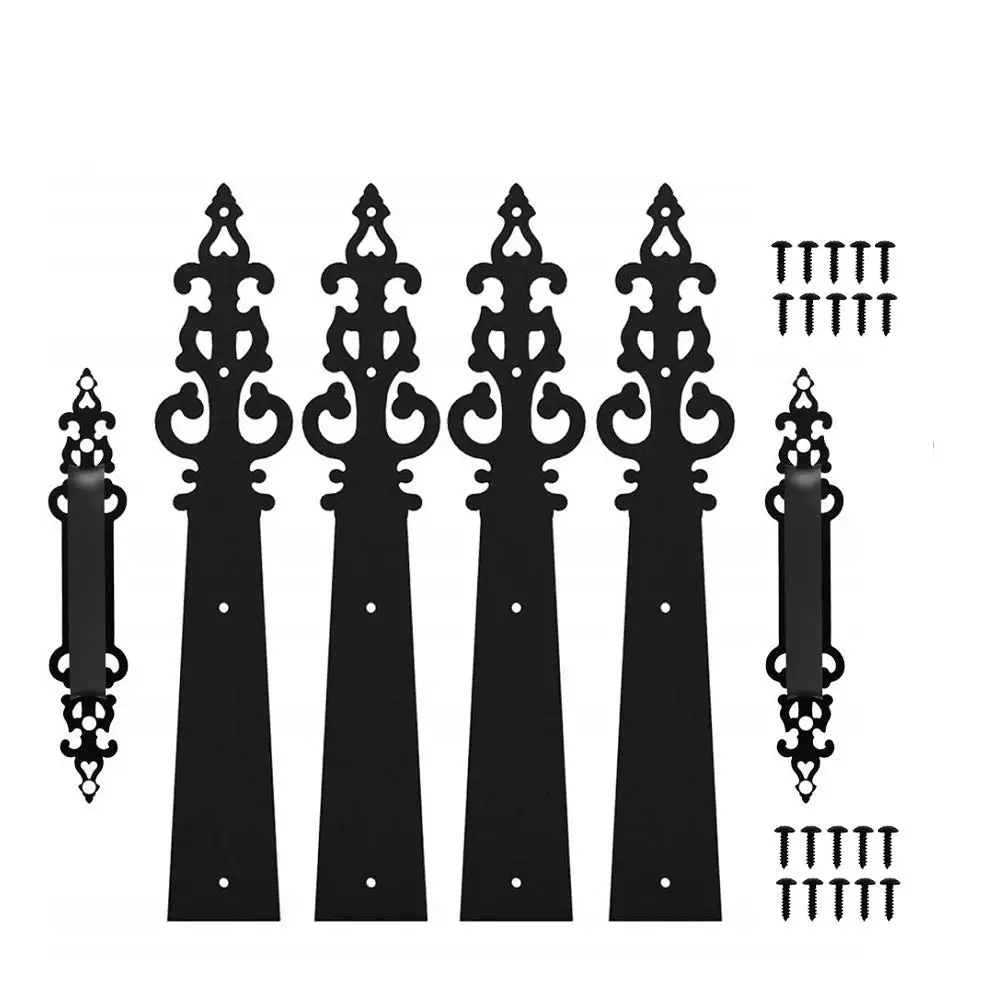 

Metal Garage Door Decorative Hardware Hinges Carriage House Accents Screw Mounted 6 PCS Black Multiple Styles