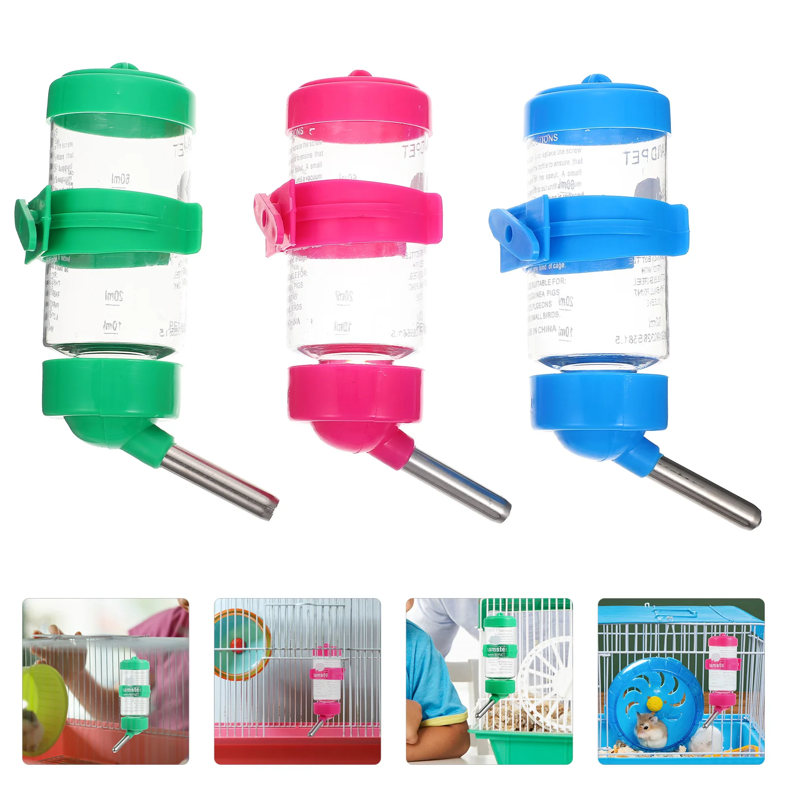 

3 Pcs Hanging Water Feeding Bottles Small Animal Feeder Pet for Cage Hamster Food Chinchilla Bird Dispenser
