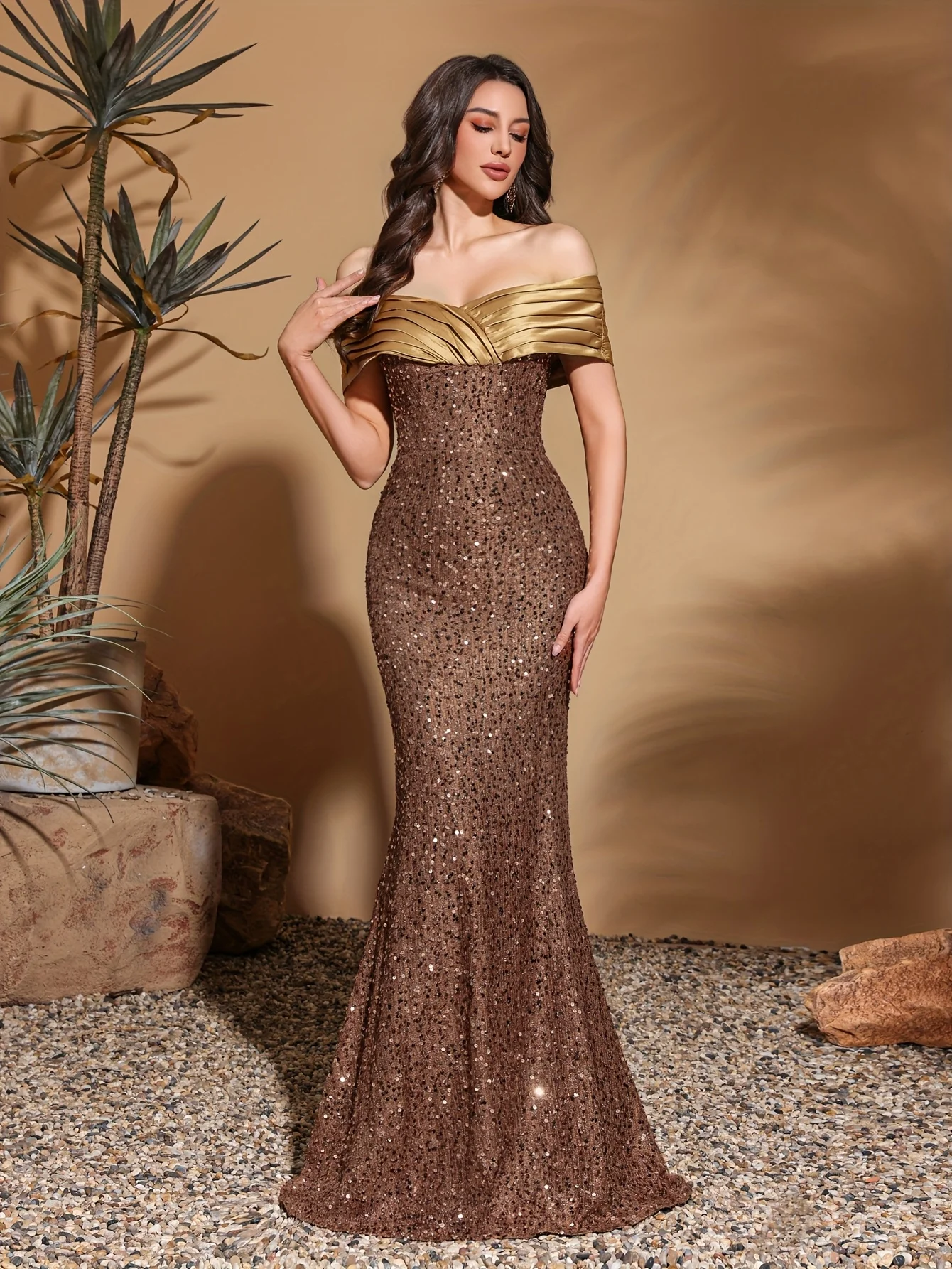 فستان بطول الورك مزين بالترتر وخط العنق، فستان أنيق وأنيق #5