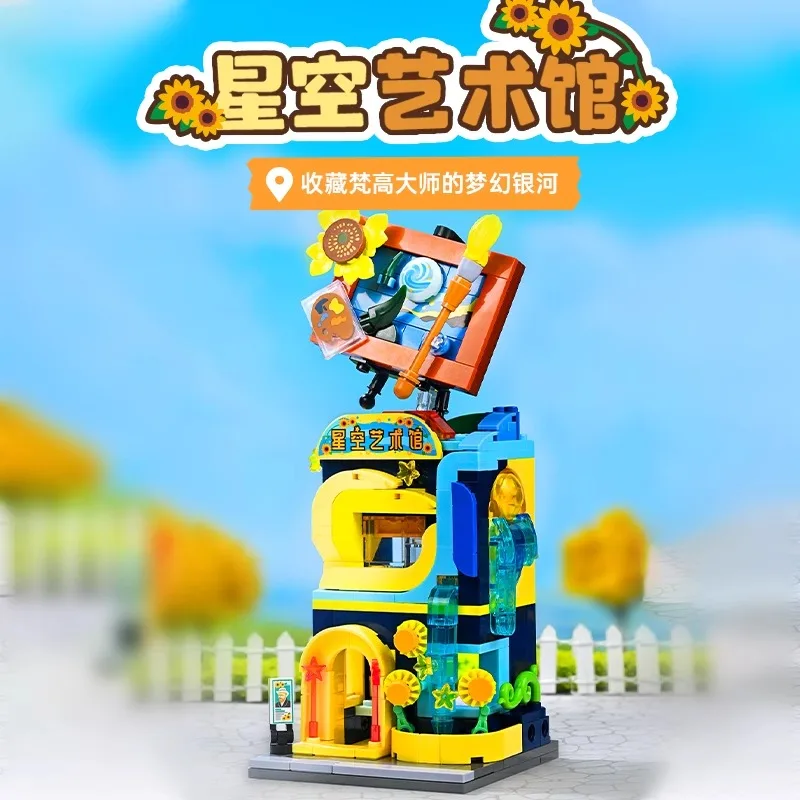 Kleurrijke straatscène geassembleerd bouwsteen speelgoed ornament meisje verjaardagscadeau kinderen puzzel