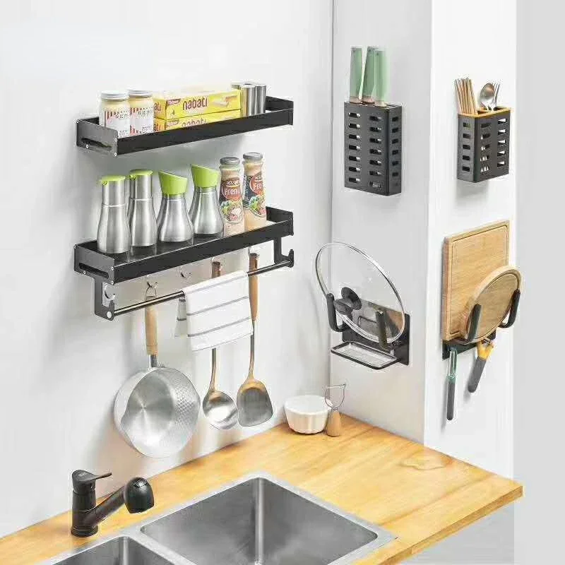 Anrun Kitchen Storage Rack Wall Hanging No Punching Seasoning, Chopsticks Storage, Knife Holder Supplies Household Complete Set