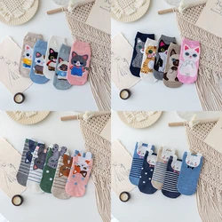 5Pairs 3D Cartoon Cat Dog Socks Women Harajuku Kawaii Women Girls Boys Animal Bear Fox Short Sock Charming Gifts