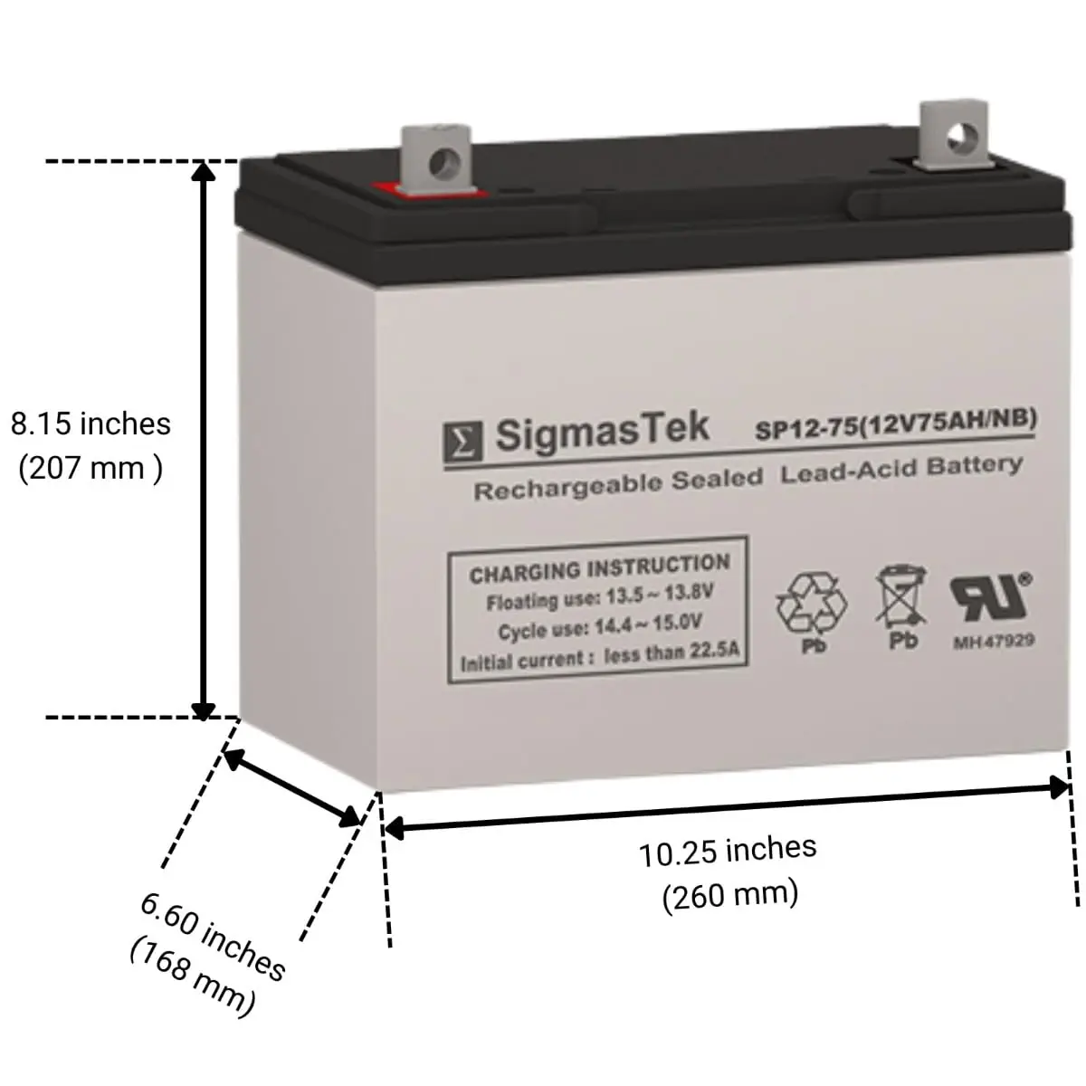 12V 75Ah SLA Battery for Wheelchair Scooter Backup Power System, UB12750 PHc Series Compatible, Customized