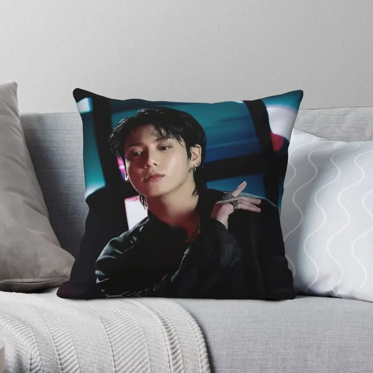 Jungkook Golden Solo Pillowcase Polyester Linen Velvet Printed Zip Decor Pillow Case Sofa Seater Cushion Cover