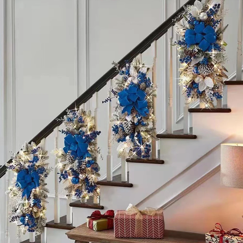 Door Stairs Wreath Christmas Wreath Hanging Pendants Artificial Flowers Stairway Swag Trim Garland Christmas Decorations 2024