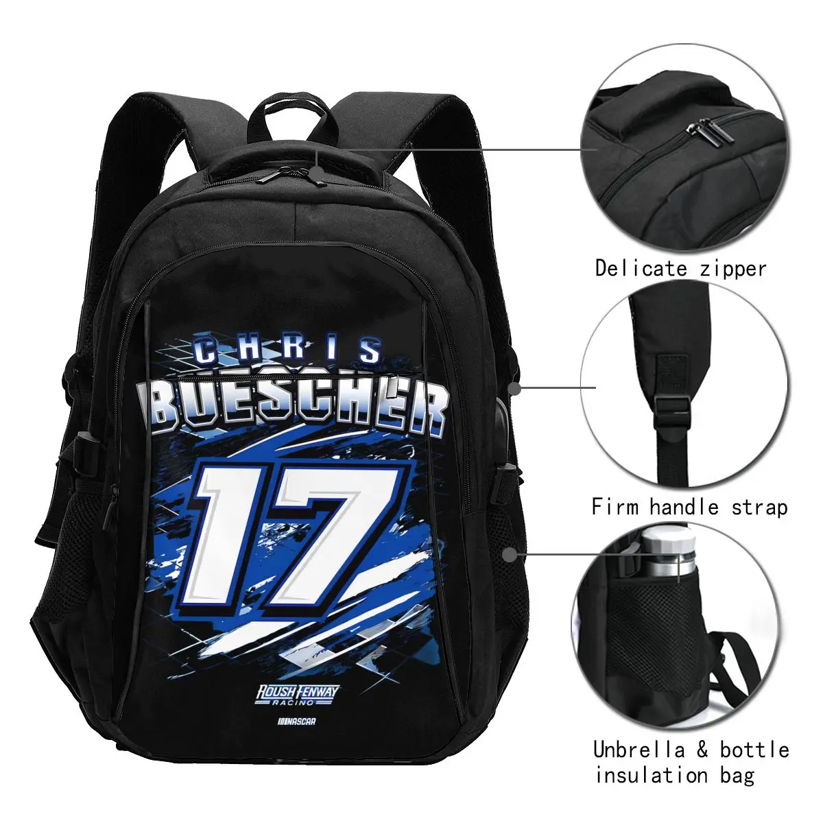 Chris Buescher 17 Travel Laptop Backpack, Business Water Resistant Laptop Backpack with USB Charging Port, College Bag