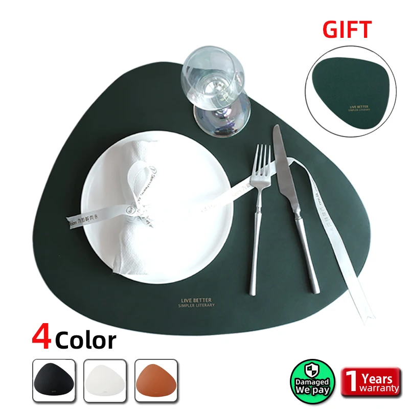 Tableware Pad Placemat Table Mat PU Leather Heat Insulation Non-Slip Simple Placemats Disc Coaster Placemat for Dining Table