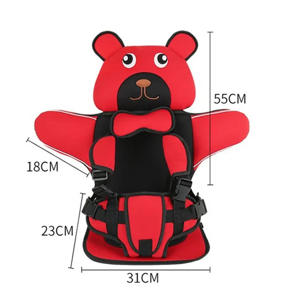 Asientos de seguridad para coche para niños, asiento de viaje portátil plegable, lavable, bajo 12 + 50kg, ajustable, oso de dibujos animados de 6 colores, grueso