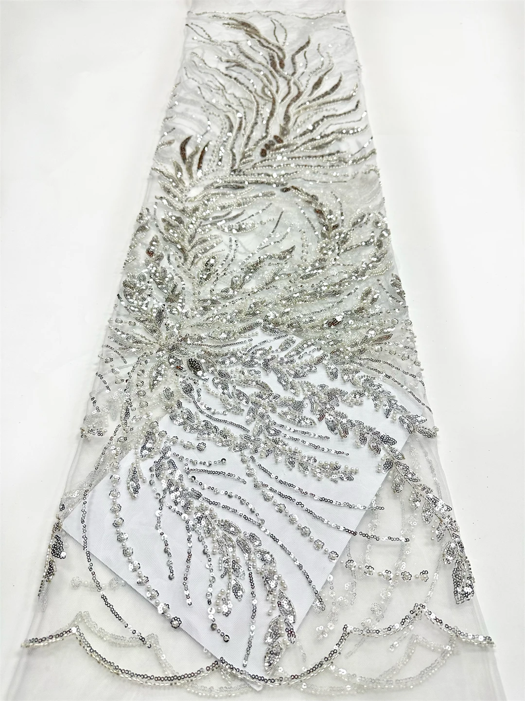 

Luxury African Groom Sequins Lace Fabric High Quality Beaded Embroidery Lace French Tulle for Nigerian Wedding Dresses