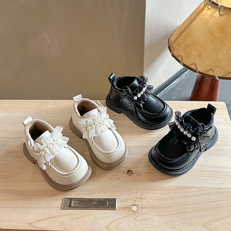 

Кожаная обувь на плоской подошве для девочек, детская повседневная обувь в стиле принцессы, универсальная зимняя обувь с круглым носком, новинка 2025, детская повседневная обувь, теплая замша