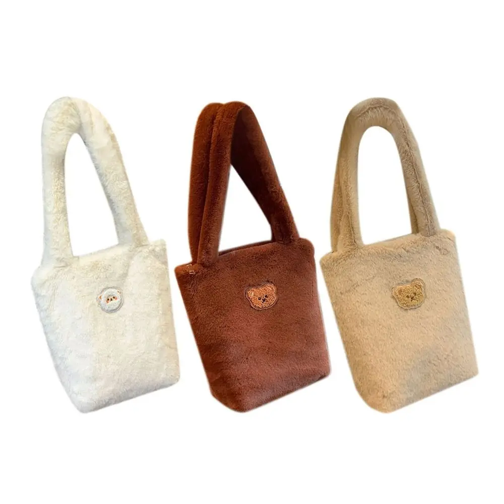 

Messenger Bag Cartoon Bear Plush Shoulder Bag Casual Fashion Handbag Large Capacity Work Commuting Handheld Bag Shopping Bag